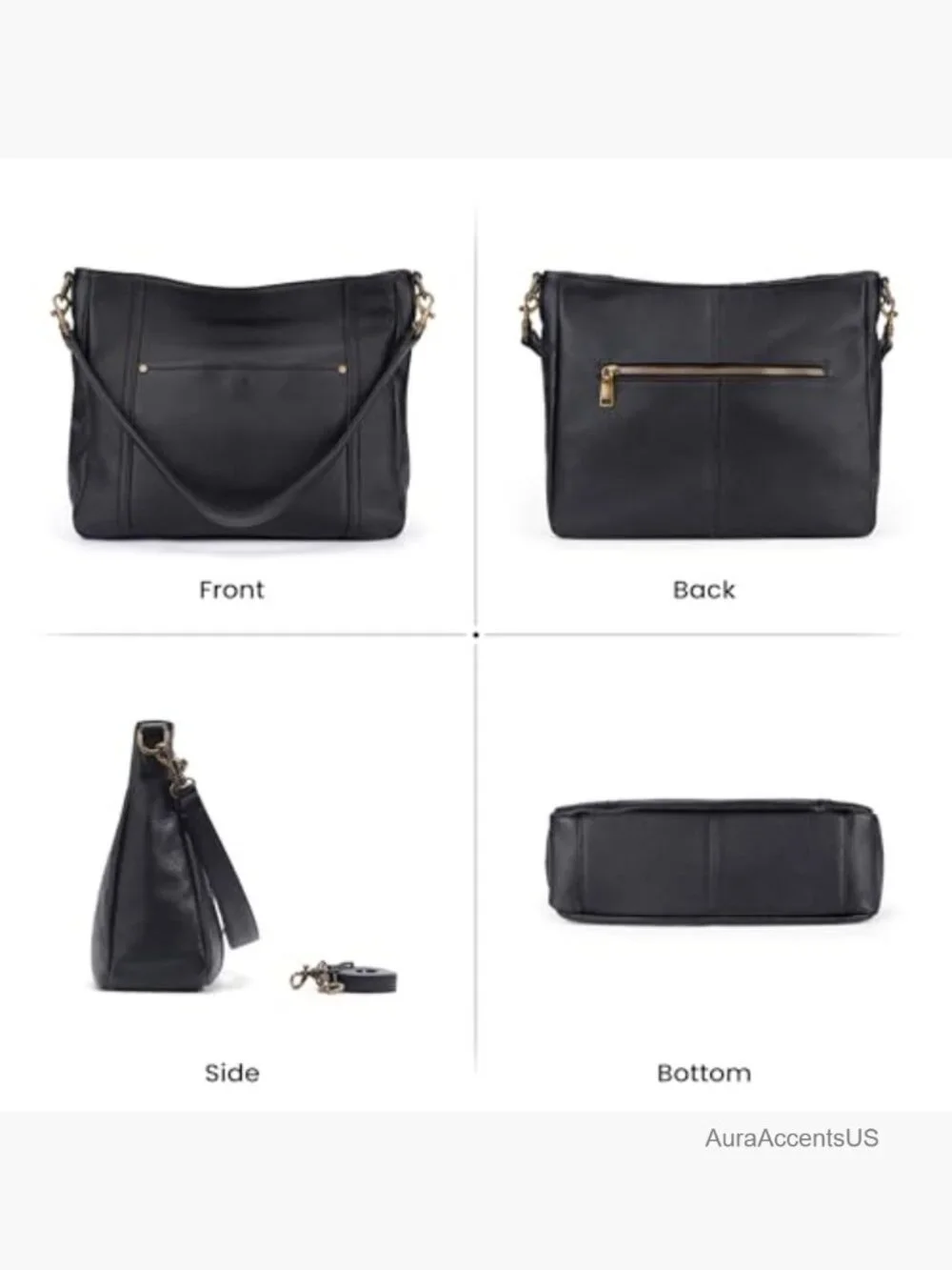 Genuine Leather Hobo Crossbody Bag with 2 Straps